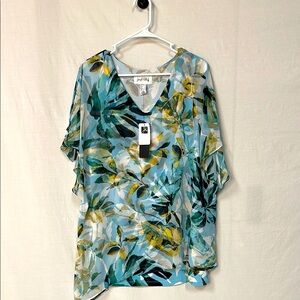 Joseph Ribkoff Blue and Yellow tropical Floral Blouse